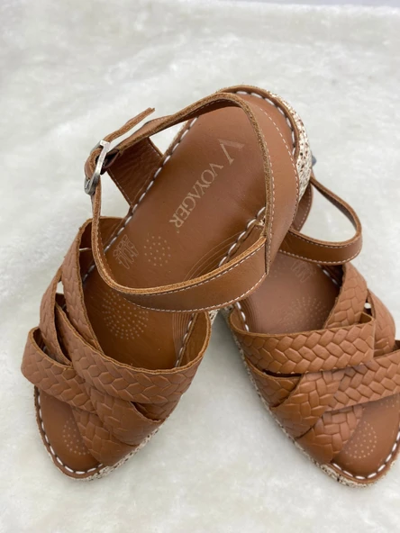 VOYAGER 8433 TABA HAKİKİ DERİ ORTOPEDİK ÖRGÜLÜ KADIN SANDALET - Resim 4