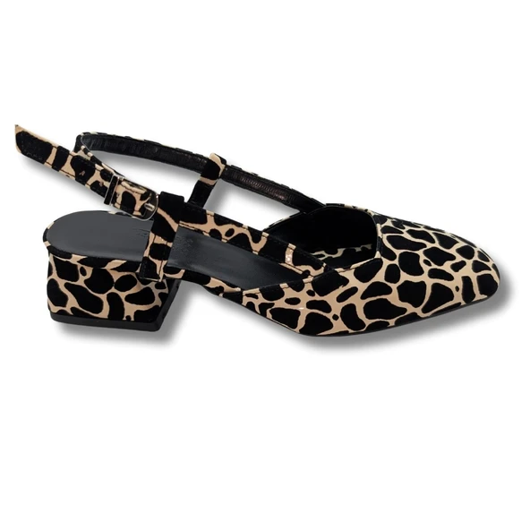 Bellezza - Leopar Desenli Suni Deri Kadın Topuklu Sandalet - Resim 2