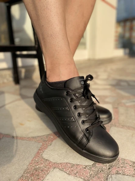 ÇİĞDEM FUL SİYAH DÜZ TABAN DERİ SPOR AYAKKABI - Resim 2