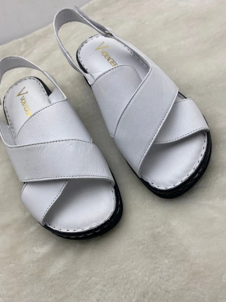 VOYAGER 8807 BEYAZ HAKİKİ DERİ ORTOPEDİK KADIN SANDALET - Resim 11