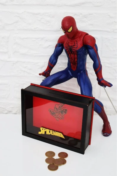 Kilitli Ahşap Önü Şeffaf Pleksili El Yapımı Spiderman Örümcek Adam Kumbara - 4