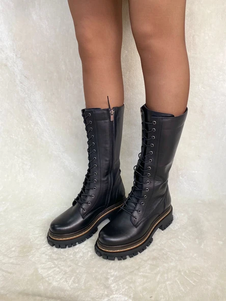 BURÇ GERÇEK DERİ SİYAH FERMUARLI, LASTİK BAĞLI KADIN POSTAL (Ç6) - Resim 2