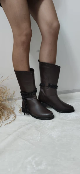 BURÇ GERÇEK DERİ ACI KAHVE BİNİCİ ÇİZME (Ç3A) - Resim 2