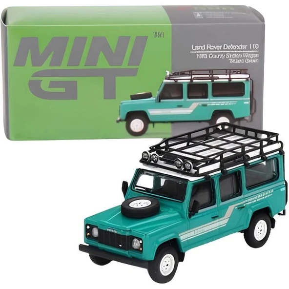 NessiWorld Mini GT 1/64 Land Rover Defender 110 1985 County Station Wagon Trident Green ürün görseli 1