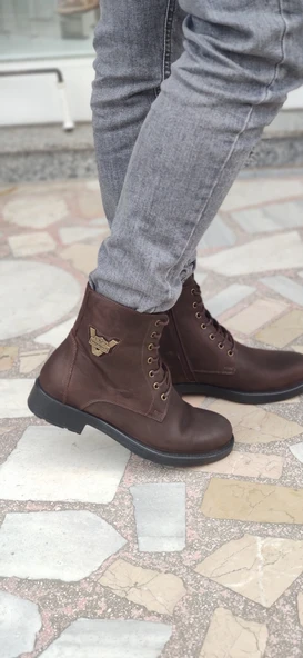 VOYAGER GERÇEK DERİ ERKEK KOYU KAHVE HARLEY MODEL BOT ( 3517) - Resim 2