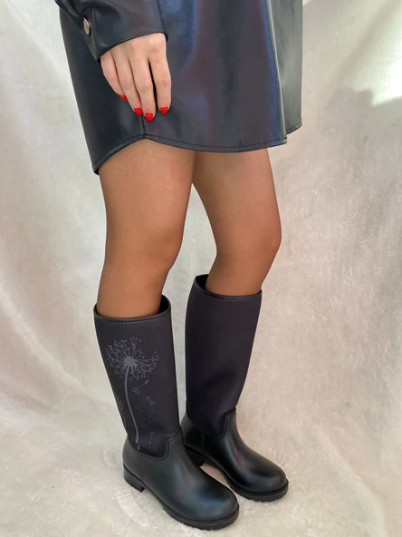 ÇİĞDEM SİYAH DALGIÇ KUMAŞ LASTİK ÇİZME - Resim 8