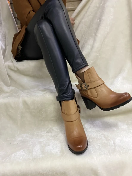 ÇİĞDEM GERÇEK DERİ TABA LASTİKLİ, TOPUKLU KISA KADIN BOT (B7A) - Resim 2