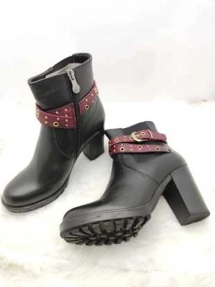 VENÜS GERÇEK DERİ SİYAH-BORDO KEMERLİ KADIN BOT - 2