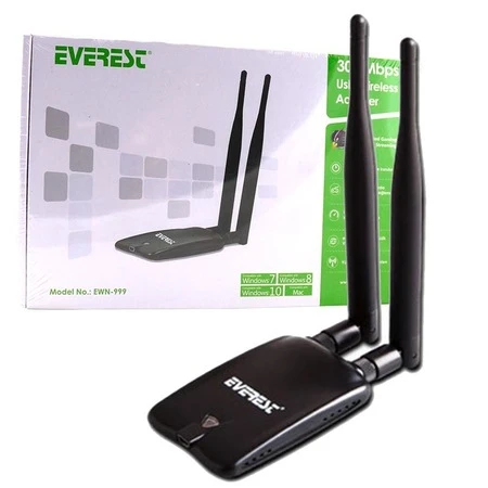 Everest EWN-999 300 Mbps Yüksek Hız Çift Anten Kablosuz Adaptör - Usb Wifi Alıcı