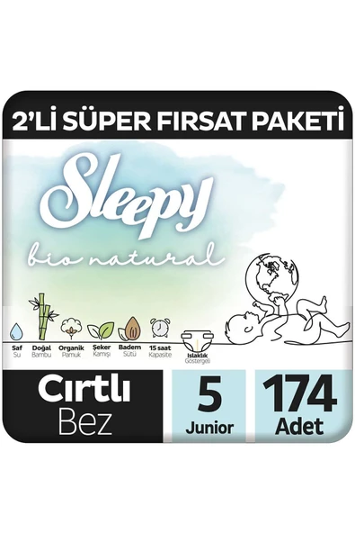 Sleepy Bio Natural Bebek Bezi 5 Numara Junior 2'li Süper Fırsat Paketi 174 Adet ürün görseli 1