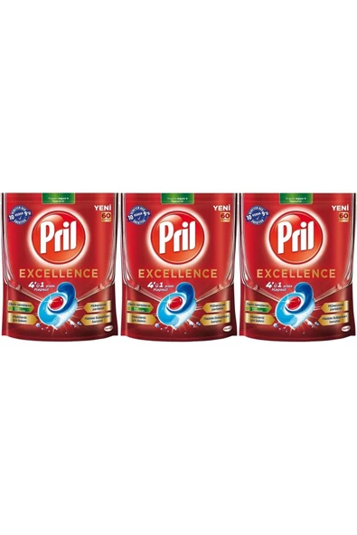 Pril Excellence Bulaşık Makinesi Deterjanı 60 Kapsül x 3 Adet