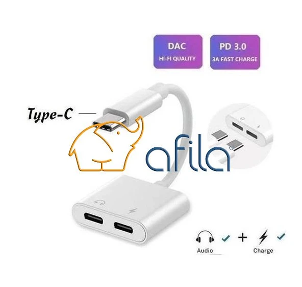 2in1 Type-C to Type-C Kulaklık ve Şarj Çoklayıcı Converter Adapter Çevirici Çoklayıcı