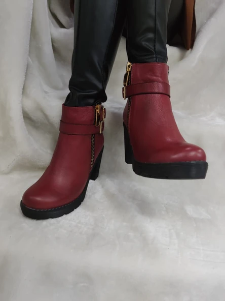 ÇİĞDEM GERÇEK DERİ PLATFORM BORDO KADIN BOT (B7A) - 2