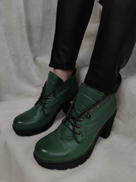 ÇİĞDEM GERÇEK DERİ LASTİK BAĞLI PLATFORM BORDO KISA KADIN BOT (B2A) - Resim 3