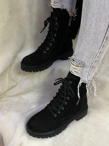 ÇİĞDEM SİYAH GERÇEK NUBUK DERİ FERMUARLI KADIN BOT (ENZO B4A) - Resim 2