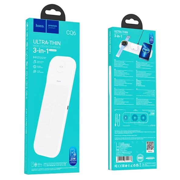 HOCO CQ6 3in1 Wireless Kablosuz Hızlı Şarj Standı (Telefon-Kulaklık-Samsung watch) - 10