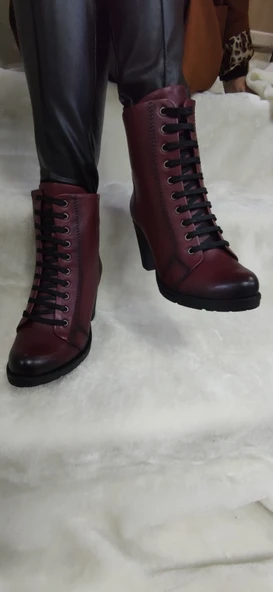 ÇİĞDEM GRÇKE DERİ BORDO BAĞLI TOPUKLU KADIN BOT (LDYWST B5) - Resim 2