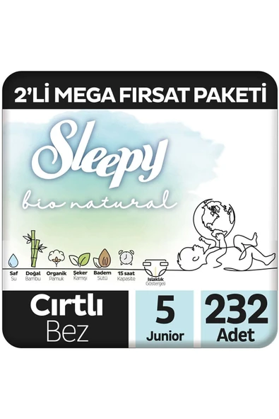 Sleepy Bio Natural 5 Numara Junior 2'li Mega Fırsat Paketi 232 Adet ürün görseli 1