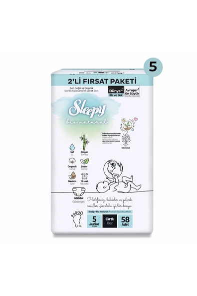Sleepy Bio Natural 2'li Ultra Fırsat Paketi Bebek Bezi 5 Numara Junior 290 Adet - Resim 2