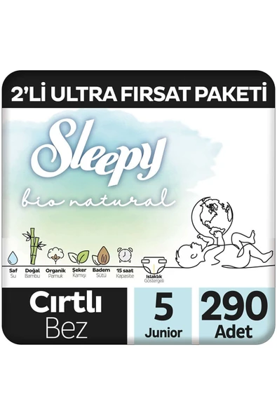 Sleepy Bio Natural 2'li Ultra Fırsat Paketi Bebek Bezi 5 Numara Junior 290 Adet ürün görseli 1