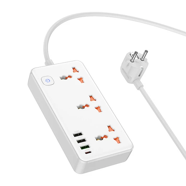HOCO AC8A 2500W 3 Priz + 3 USB + 30W Type-C Multifonksiyonel Priz Çoğaltıcı Şarj Aleti - 8