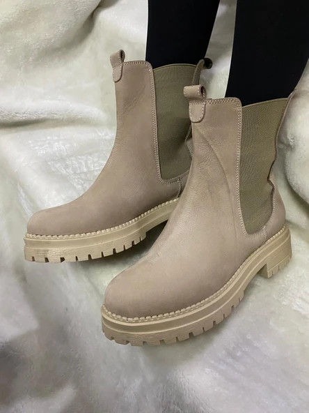 ÇİĞDEM BEJ GERÇEK NUBUK DERİ YANLARI LASTİKLİ BOT (ENZO B9A) - Resim 2