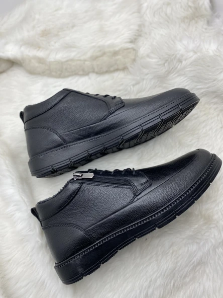 VOYAGER GERÇEK DERİ İÇİ KÜRKLÜ FERMUARLI, BAĞLI SİYAH ERKEK BOT (5511) - Resim 2