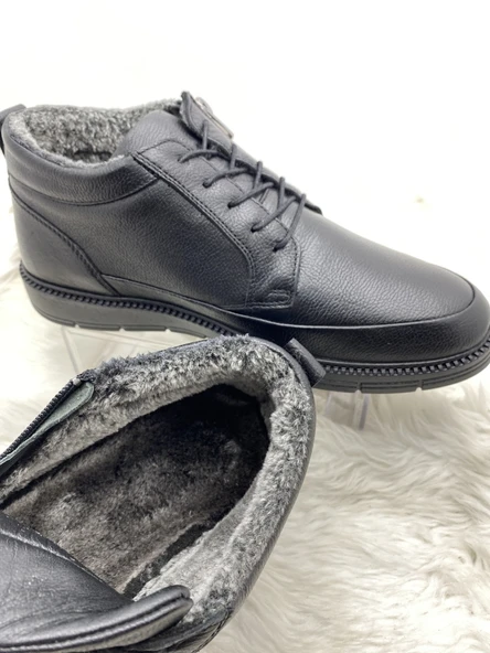 VOYAGER GERÇEK DERİ İÇİ KÜRKLÜ FERMUARLI, BAĞLI SİYAH ERKEK BOT (5511) - Resim 3