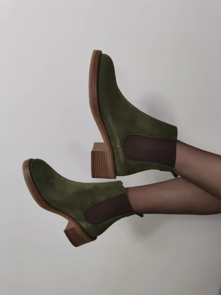 HELENSİ GERÇEK NUBUK DERİ YANLARI LASTİKLİ KADIN KISA BOT(ENZ B 16) - Resim 3