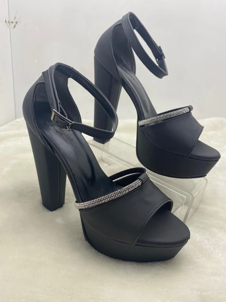 ÇİĞDEM  SİYAH SATEN BİLEKTEN TOKALI TAŞLI PLATFORM TOPUKLU AYAKKABI - Resim 6