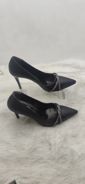 ÇİĞDEM SİYAH ÖNÜ TAŞLI STİLETTO (MY STLS1) - Resim 3