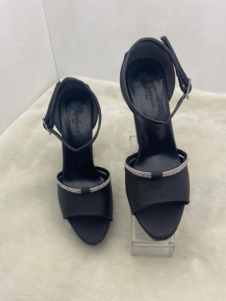 ÇİĞDEM  SİYAH SATEN BİLEKTEN TOKALI TAŞLI PLATFORM TOPUKLU AYAKKABI - Resim 3