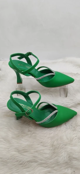 ÇİĞDEM YEŞİL KADEH ÖKÇE V KESİM TAŞLI TOPUKLU AYAKKABI - 2