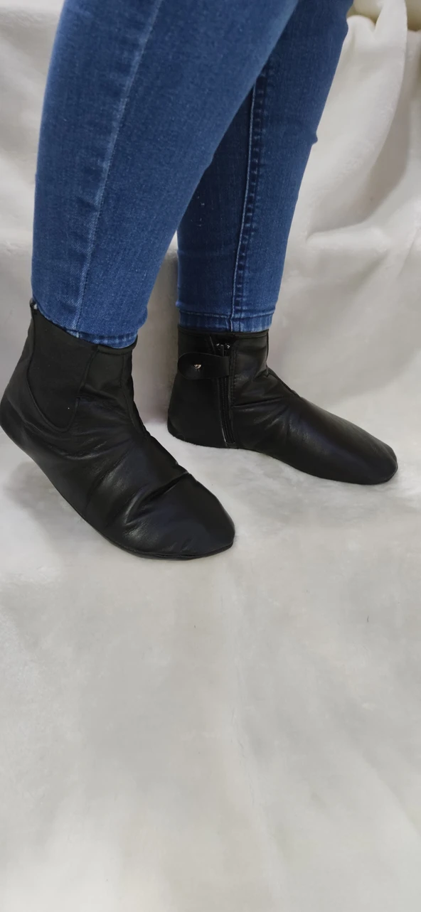 ÇİĞDEM GERÇEK DERİ İÇİ ASTARLI YANDAN LASTİKLİ MEST Unisex - Resim 2