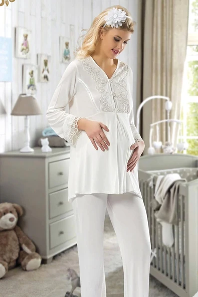 Ekru Hamile ( Lohusa ) Pijama Takımı - 1604 - 2