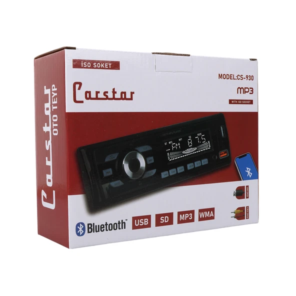 CARSTAR CS-930 7 RENKLİ ÇİFT USB/SD/FM/AUX/BLUETOOTH KUMANDALI OTO TEYP 4X60 WATT - 4