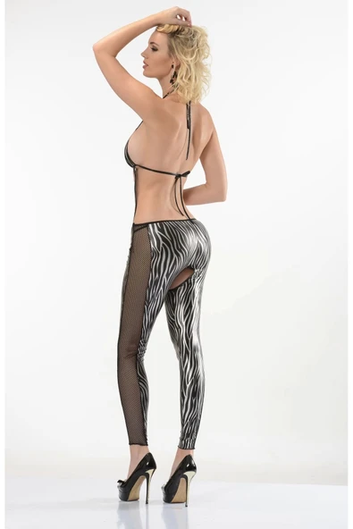 Zebra Desenli Lame Vücut Çorabı-490 - 4