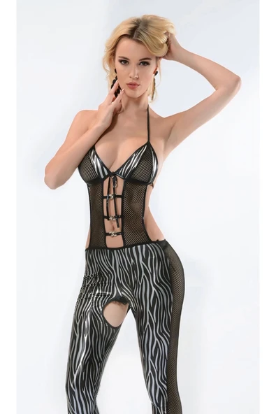 Zebra Desenli Lame Vücut Çorabı-490 - 7
