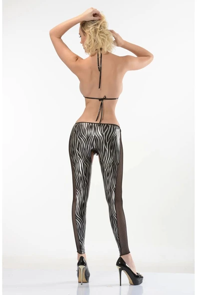 Zebra Desenli Lame Vücut Çorabı-490 - 6