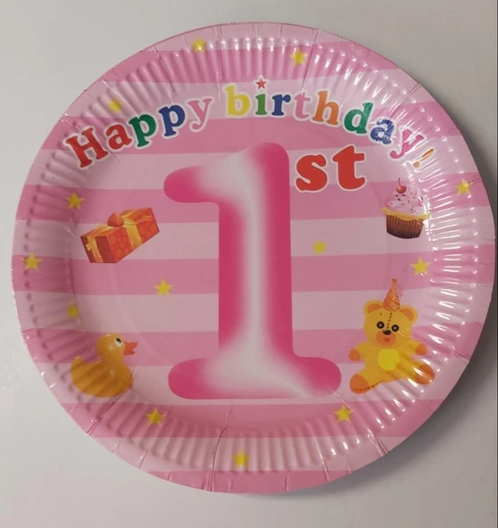 TABAK KARTON HAPPY BIRTDAY PEMBE 1 YAŞ