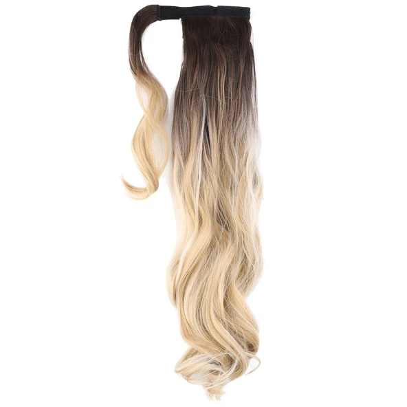 Bağlamalı Dalgalı At Kuyruğu - Kahve / Bal Köpüğü Ombre ve Platin Işıltılı - 2