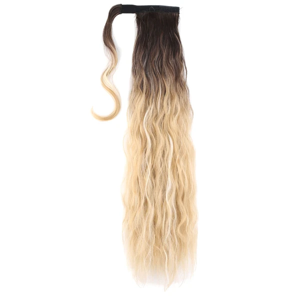 Bağlamalı Kabarık Dalgalı At Kuyruğu - Kahve / Bal Köpüğü Ombre ve Platin Işıltılı - 2