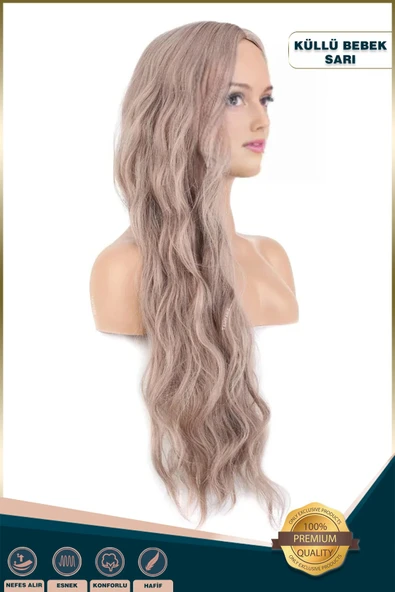 Uzun Su Dalgası Fiber Sentetik Peruk - Küllü Bebek Sarı - Resim 4