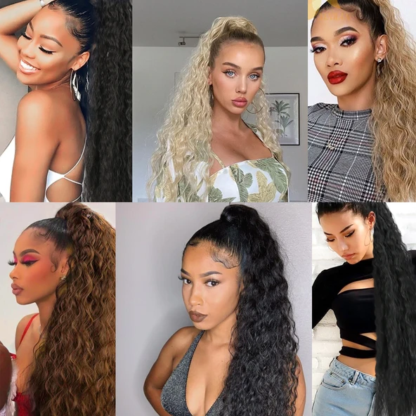 Bağlamalı Kabarık Dalgalı At Kuyruğu - Kahve / Bal Köpüğü Ombre ve Platin Işıltılı - 5