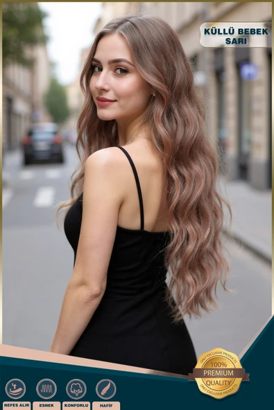Uzun Su Dalgası Fiber Sentetik Peruk - Küllü Bebek Sarı - Resim 5