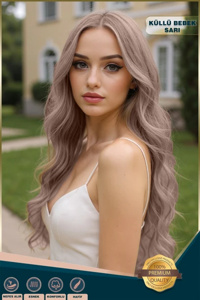 Uzun Su Dalgası Fiber Sentetik Peruk - Küllü Bebek Sarı - Resim 3