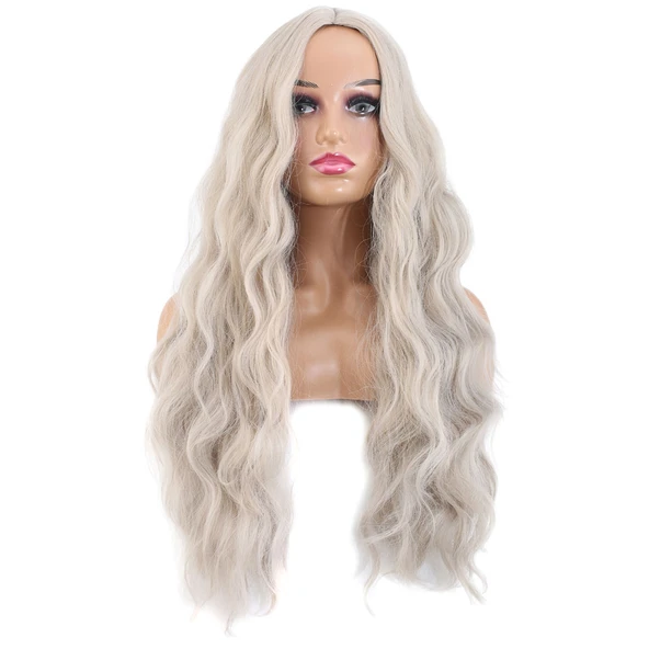 Uzun Su Dalgası Fiber Sentetik Peruk - Küllü Beyaz ürün görseli 1
