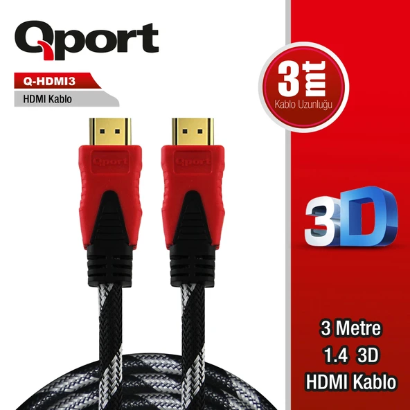 QPORT Q-HDMI3 HDMI 1.4 V ALTIN UÇLU KABLO 3 MT - 3