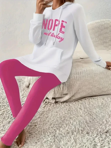 Lucky Life Kadın Uzun Kollu Kapşonlu Bağcıklı Viskon Iki Iplik Sweat - 2