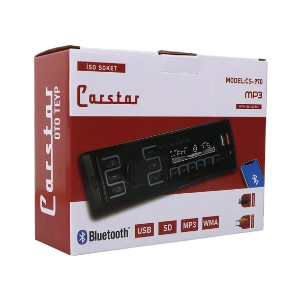 CARSTAR CS-970 7 RENKLİ ÇİFT USB/SD/FM/AUX/BLUETOOTH KUMANDALI OTO TEYP 4X60 WATT - 4